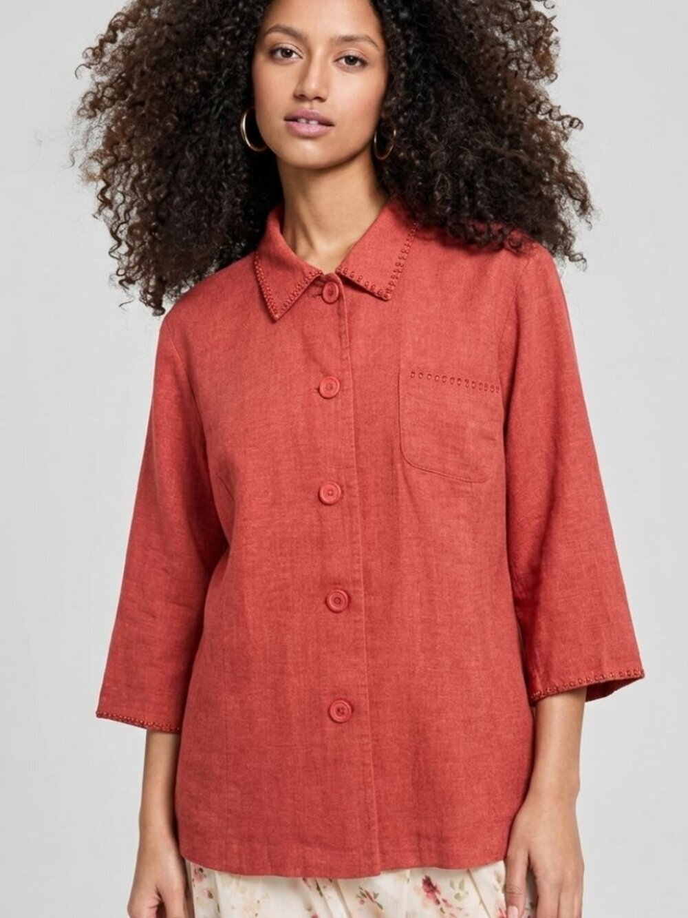 Addition Elle Linen Blouse Beaded Trim